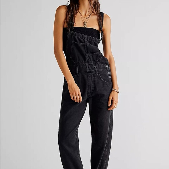 Free People ziggy Black Denim Overalls - Picture 1 of 4